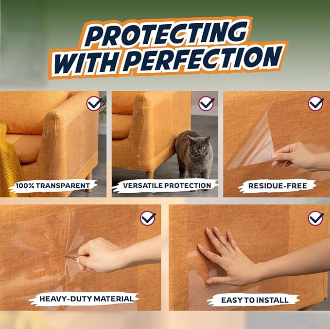 18 Pack Cat Scratch Furniture Protector Sheets – Clear Couch & Sofa Guard from Cat Claws – Easy Apply, Removable, with Twist Pins (9 XL + 9 Large)