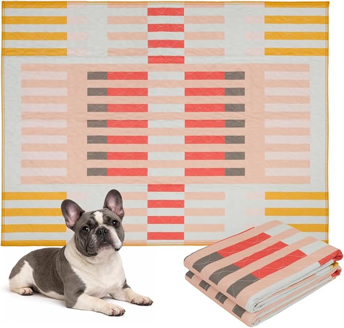Lovewag Pets Washable Dog Pee Pads, 36" x 48", Waterproof, Non-Slip, Super Absorbent, Reusable Machine-Washable, 2-Pack (Guava Stripes)