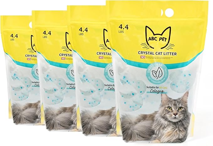 ABCPET Cat Litter Crystals No Clumping Odor Control Kitty Litter Non-Clumping No scooping Low Dust, Low Tracking, Dehydrates Waste Cologne - 17.2 lbs (4 x 4.3 lb Packs)