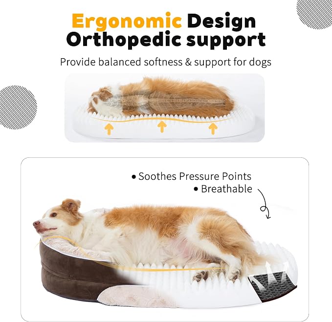Orthopedic Dog Bed Couch for XLarge Plus Sized Pets with Egg Foam Support, Four-Sided Bolster Cushions, Soft Tear-Resistant Fabric, and Removable Machine Washable Plush Cover, 48'', Brown