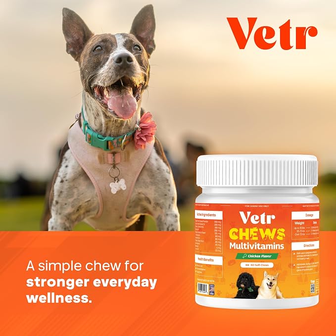 Vetr Dog Multivitamin Treats, 120 Chews Chicken Flavor, Daily Pet Dog Vitamins and Supplements with Glucosamine, Chondroitin, & Probiotics, Hip & Joint, Immune Support, & Digestive Care