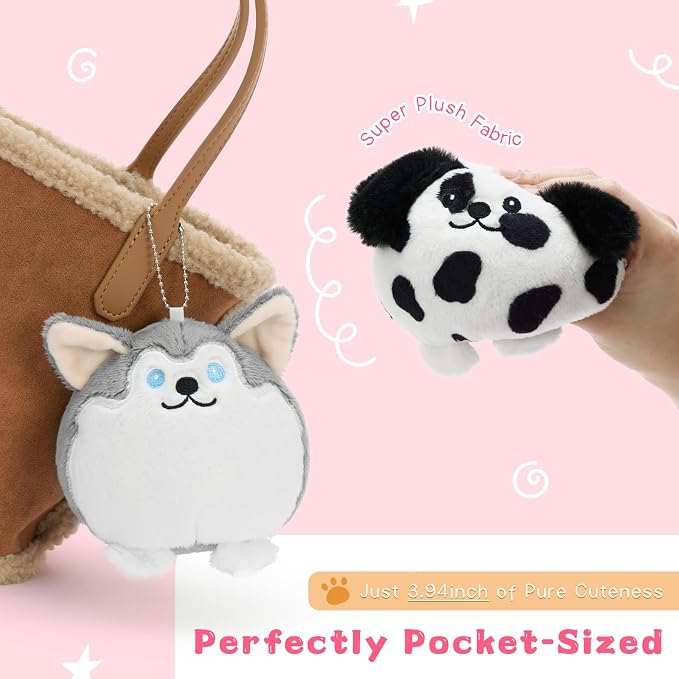 Muiteiur 6PCS Dog Plush Keychain Set, 3.94 Inch Cute Mini Stuffed Animal Charms, Soft Squishy Puppy Keychains for Backpacks, Party Favors & Gifts for Kids, Teens & Dog Lovers
