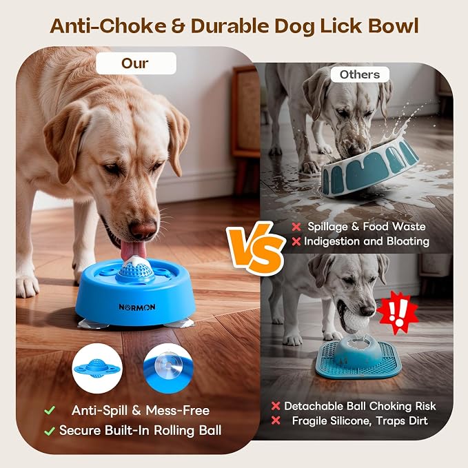 [2026 Upgrade] Dog Slow Feeder Lick Bowl for Liquid Treats [Anti-Choke Enrichment Rolling Ball] with Non-Slip Suction Cups, Interactive Enrichment Licking Bowl for Small, Medium & Large Breeds