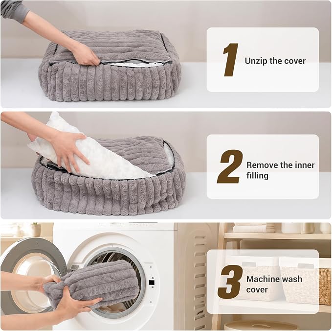 Avont Supportive Dog Bed for Medium Dogs, Plush Foam Fill, Grey | Removable Machine Washable Cover, Low 5.12" Entry for Pups & Seniors, 7:3 Foam-PP, Non-slip Bottom, Hidden Chew-proof Zippers