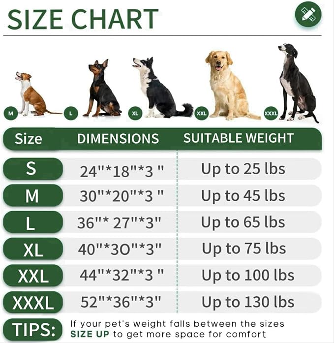 KHONSU PET Durable Outdoor Dog Bed Waterproof Dog Crate Mat Tough Dog Crate Bed up to 130 lbs XXXL Large Dogs with Washable Cover