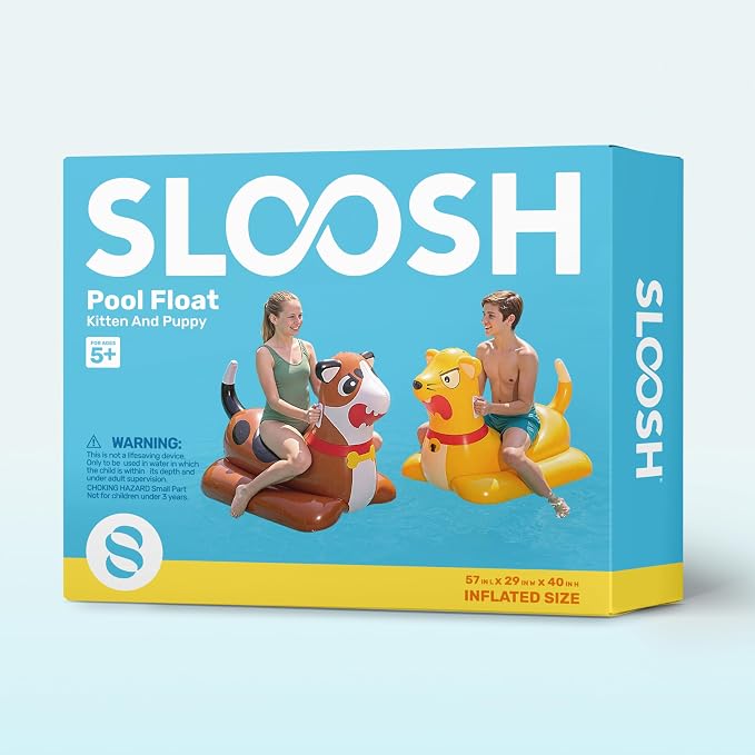 Sloosh Inflatable Pool Float Battle Game Set for Kids Adults-Includes 2 Giant Ride On Pool Toy Kitten & Puppy for Outdoor Swimming Party Family Activities