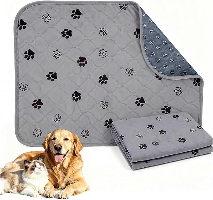 Puppy Pee Pads with Pheromones,Washable and Reusable Pee Pads for Dogs,Waterproof and Leak-Proof,Non-Slip Base Training Pads Suitable for Home,Travel and Dog Crates(Gray Paw,L:35.4*31.5in)