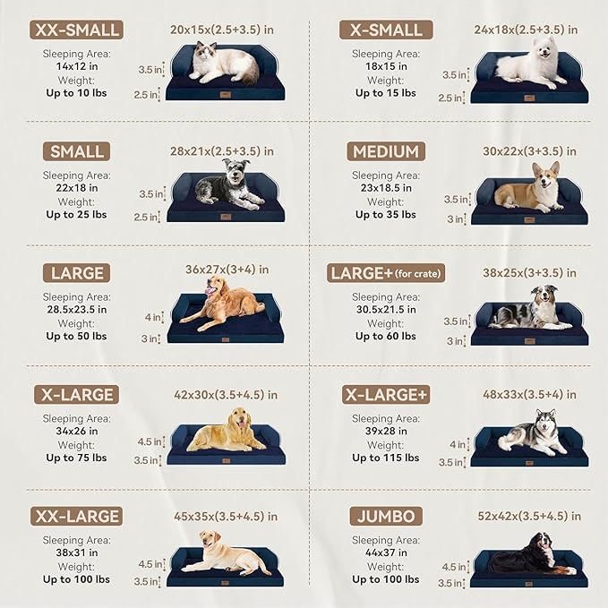 Dog Bed Medium Size Dog-Orthopedic Waterproof Bed for Dogs,Foam Couch Sofa with Washable Removable Cover & Non-Slip Bottom-Navy Blue