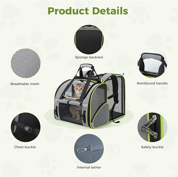Lekereise Widened Pet Backpack Travel, Wide Pet Carrier Backpack for Cats and Small Dogs up to 18 lbs, Breathable Mesh Backpack Carrier with Sun Shade, Leash, Hand Carry for Travel Vet Car, Gray