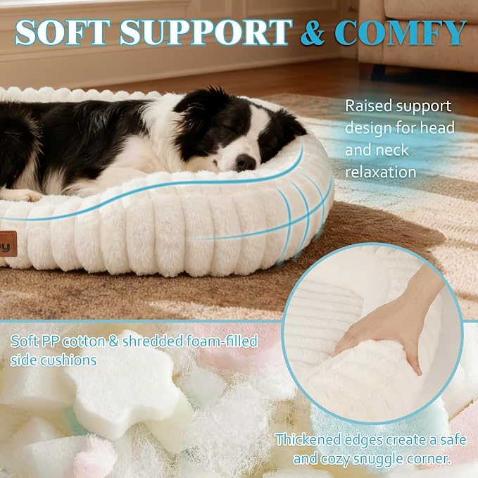 Orthopedic Dog Bed, Washable Large Dog Couch for Senior Dogs | 35L x 27W x 5.5H, Egg-Crate Foam, Low Front Entry Design, Removable Cover, Non-Slip Bottom, Dog Beds Large Sized Dog, Cream