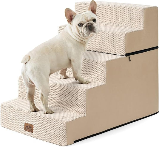 COZY KISS Dog Stairs for Small Dogs, 17.7" Extra Wide Detachable Pet Stairs for Couch and Bed, 23.6" H Non-Slip Dog Steps for Puppies and Old Cats, 17.7x29.5x23.6 inch, Beige