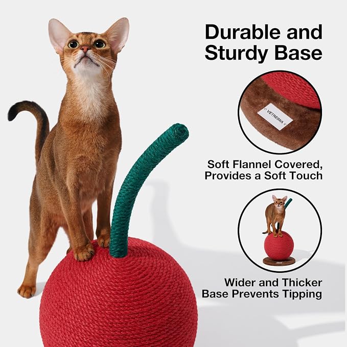 VETRESKA Cherry Cat Scratching Post, 22.64" Tall Cat Scratcher with Jute Rope Ball, Vertical Cat Scratch Post Claw Scratchers for Indoor Cats, Kitten Supplies