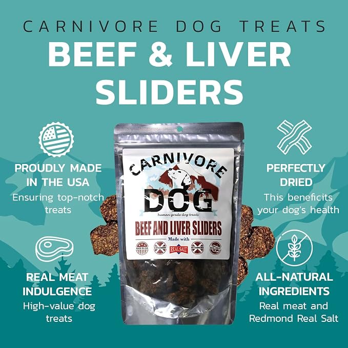 Carnivore Dog Treats, Human Grade, Grass-fed and Finished Beef Made with Redmond Real Salt, No Additives - Healthy, Chewy, Training Snacks or Treats for All Breeds, Beef Liver Slider, Pack of 3