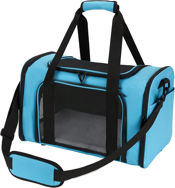 Pnimaund Large Pet Carrier, Soft Sided Cat Carriers for Large Cats Under 20 lbs, Soft Dog Carriers for Medium Dogs Small Dogs, Collapsible Cat Carrier for 2 Cats Travel Carrier -Blue