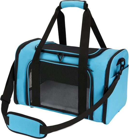 Pnimaund Large Pet Carrier, Soft Sided Cat Carriers for Large Cats Under 20 lbs, Soft Dog Carriers for Medium Dogs Small Dogs, Collapsible Cat Carrier for 2 Cats Travel Carrier -Blue