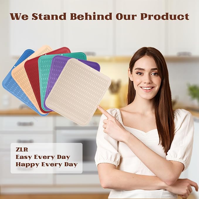 ZLR Heavy-Duty Silicone Dish Drying Mat (16" x 18" / 401 x 455mm) - XL Family-Size Thick 4mm Drainboard for Pots, Pans & Heavy Cookware - Oversized Trivet & Counter Protector, Non-Slip (Mint Green)