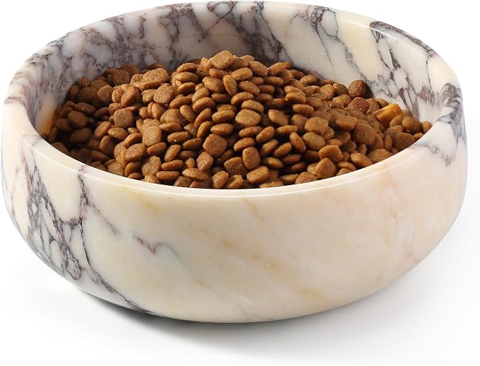 Karibiber Calacatta Marble Dog Bowl, 5lbs Weighted Dog Food Bowl, Non-Slip Large Heavy Water Bowls, Cute Purple Stone Food and Water Dish for Medium Dogs, Natural Marble, Easy to Clean, Holds 4 Cups