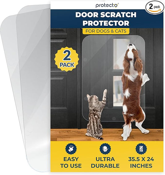 PROTECTO 2-Pack Heavy Duty Door Protector from Dog Scratching, 35.5 x 24” Clear Door Scratch Protector, Easy to Install on Window, Wall, Screen & Sliding Doors | Cat Scratch Guard for Indoors Outdoors