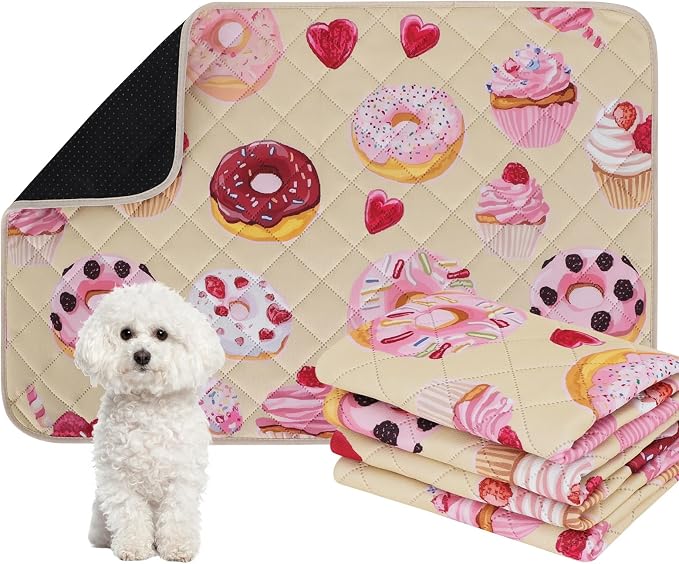 IEUUMLER Washable Pee Pads for Dogs, 2 Pack Cake Pattern Reusable Waterproof Puppy Potty Pads, Non-Slip Absorbent Pet Training Pads for Playpen Crate Bed EU015 Beige Cake, 24x24