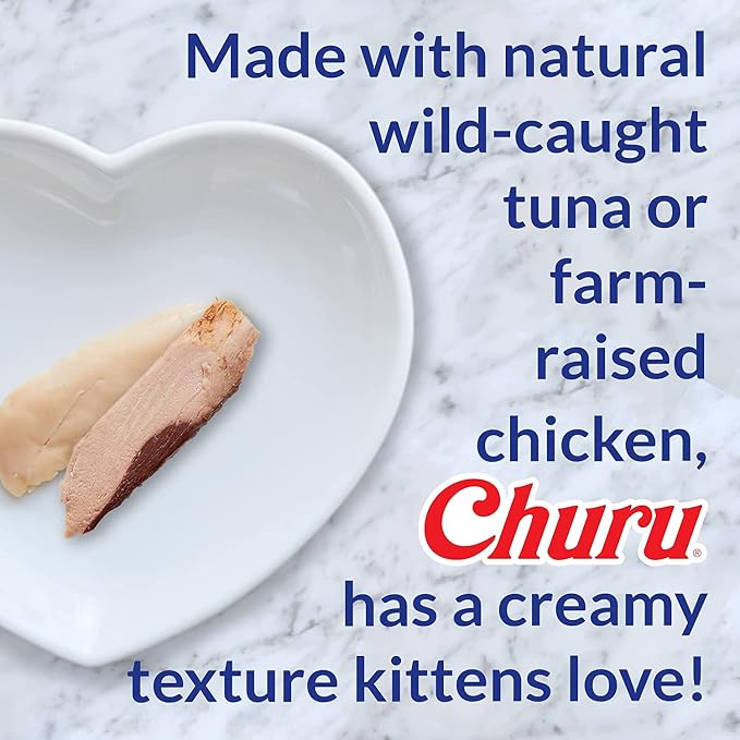 INABA Churu for Kittens, Grain-Free Creamy, Purée Lickable Cat Treats with DHA, EPA, Vitamin E & Taurine, 0.5 Ounces Each, 4 Tubes (1 Pack), Tuna Recipe