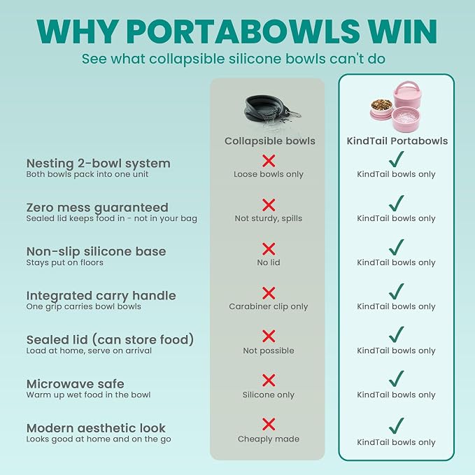 KindTail Portable Pet Feeder, Travel Dog Bowls with Lid and Handle, Microwave and Dishwasher-Safe, 10oz Inner Bowl & 20oz Outer Bowl, Grey