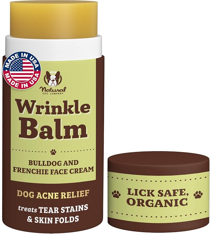 Natural Dog Company Wrinkle Balm for Dogs – Dog Skin Fold Balm for Bulldogs, Frenchies & Pugs, Moisturizing Face Fold Care for Warm Weather, Humid Summer Days & Daily Cleaning Routines, 2 oz Stick