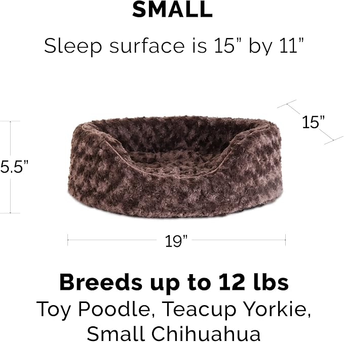 Furhaven Dog Bed for Small Dogs w/Removable Washable Cover & Pillow Cushion Insert, for Dogs Up to 12 lbs - Ultra Plush Faux Fur Oval Lounger - Chocolate, Small (Pack of 3)