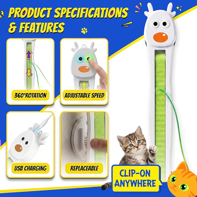 Interactive Cat Toys for Indoor Cats - Automatic Cat Toys with Motorized String Action, Sticking Door Electric Enrichment Stimulation Kitty Toy for Bored Indoor