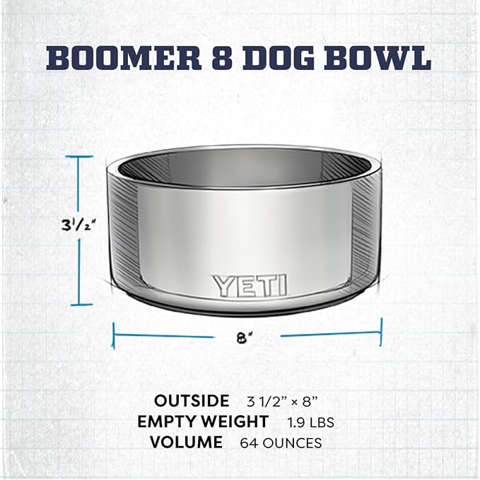 YETI Boomer 8, Stainless Steel, Non-Slip Dog Bowl, Holds 64 Ounces