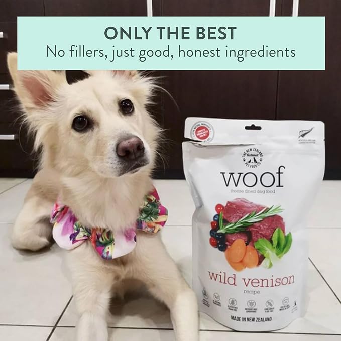 The New Zealand Natural Pet Food Co. WOOF Freeze Dried Dog Food - Wild Venison Recipe,High Protein Dog Food Toppers, Freeze Dried Meals & Treats - 35 Ounce (Pack of 1)