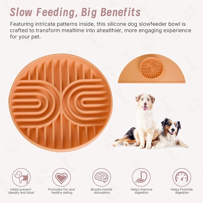 Slow Feeder Dogs Bowls with Mat, Silicone Dog Feeding Bowls with Suction Cup, Slow Eating Dog Food Bowl for Small to Medium Dogs, Non-Slip and Anti-Choking Design, Easy Clean (Terracotta)