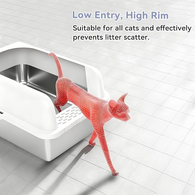 2 Pack Stainless Steel Cat Litter Box with Lid, 20" L x 14.2" W x 12" H, Extra Large Enclosed Litter Box for Cats, High Sided Anti Leakage, Non-Stick, Includes Stainless Steel Scoop & Cat Mat