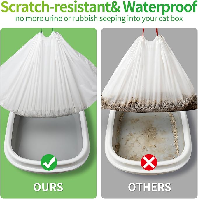 Litter Box Liners Large (37" x 18") - Thick Leak-Proof Drawstring Bags for Easy Clean Up, Jumbo Cat Litter Pan Liners Kit (24)