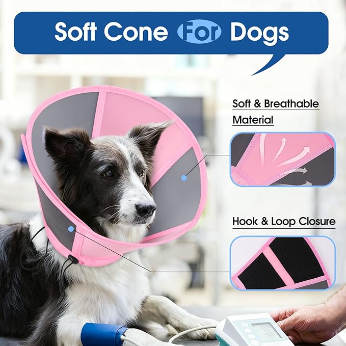 Dog Cones for Large Dogs, Soft Dog Cone to Stop Licking, Adjustable Cone for Dogs After Surgery, Pet Cone Collar Alternative for Wound Healing, Pink X-Large