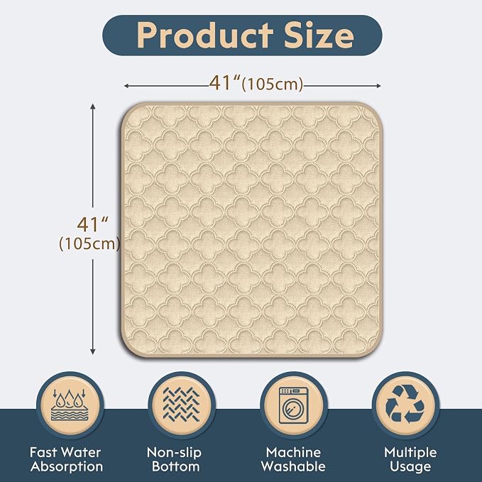 FunFurry Washable Pee Pads for Dogs - 2 Pack Reusable Waterproof Puppy Training Pads, Super Absorbent with Dog Paw Shape Non-Slip Backing (Cream, 41" X 41" - 2 Pack)