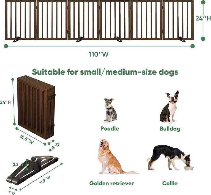 Dog Gates for Doorways, Freestanding Foldable Dog Gate Indoor, Pet Gates for Doorways Bedroom, Puppy Gate with Metal Support Feet, 6 Panels (Rustic tan)