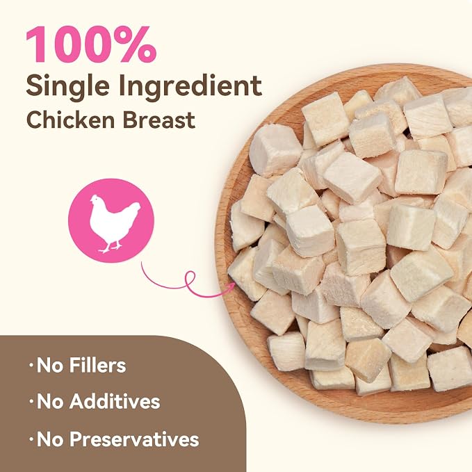 Freeze Dried Dog & Cat Treats – Single Ingredient Chicken Breast, High Protein Training Treats & Food Topper, 11.3 oz