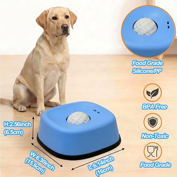 Slow Feeder Dog Bowl for Liquid Treats – Dog Lick Bowl with Rolling Ball, Anti-Slip Dog Enrichment Toy for Bone Broth and Yogurt, Calming Mental Stimulation for Small Medium Breeds-Blue