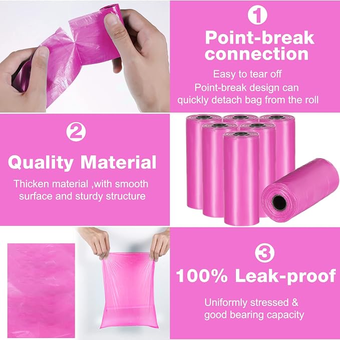 Teling 3000 Count Dog Poop Bags Pet Waste Bags for Poop with 3 Dispensers for Home, Outdoor, Puppy Walking, and Travel, 12 x 8.6 Inch(Hot Pink)