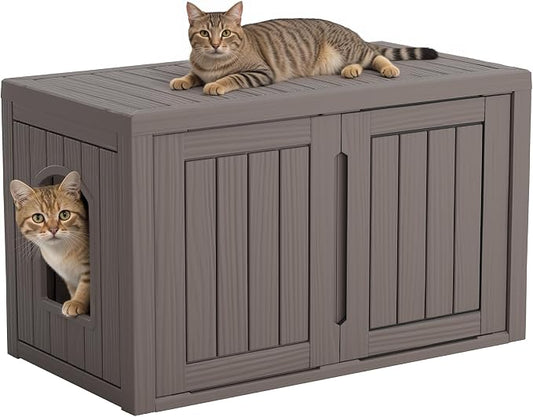 Cat Litter Box Enclosure, Covered Cat Litter Box with Adjustable Partition, Multi-Functional Hidden Enclosed Litter Box Furniture, Easy to Clean & Assemble, Grey