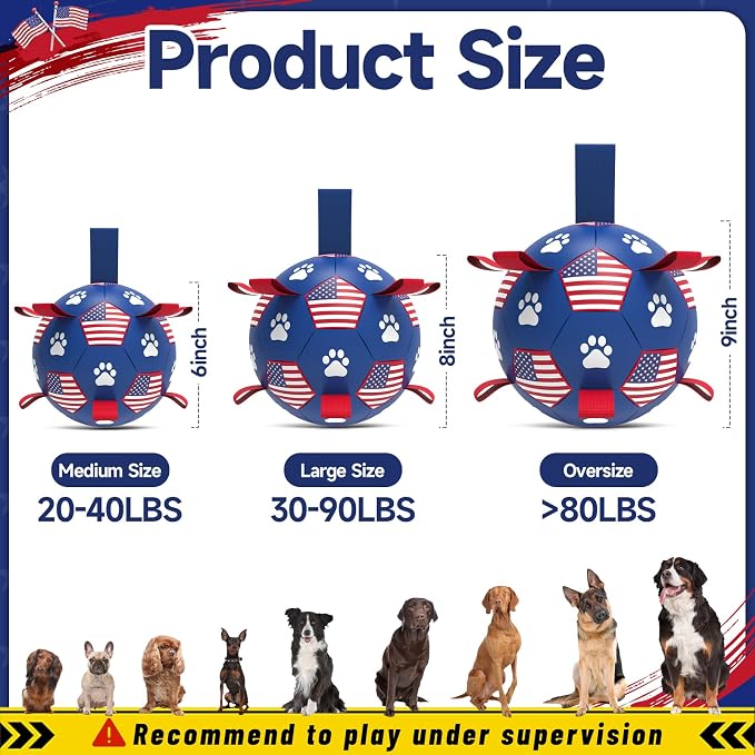 QDAN Dog Toys, Soccer Ball with Straps, Durable Dogs Balls for Extra Large Breeds, Beach Pool Water Toy, Dog Birthday Gifts, Herding Balls (9 Inch)