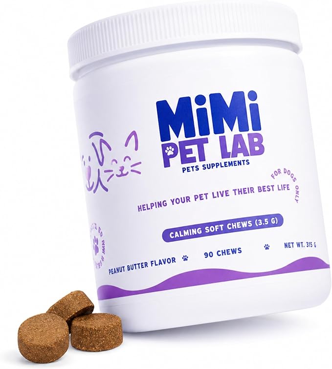 Calming Soft Chews for Dogs - 90 Peanut Butter Treats - Anxiety Relief with Melatonin, Chamomile & Valerian Root - Support for Separation, Storms & Travel.