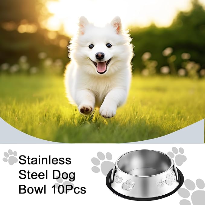 20 Pcs Stainless Steel Dog Bowl Pet Feeding Bowl with Rubber Base Non-Slip Pet Dishes Metal Dog Bowls Pet Food and Water Bowls for Small Medium Animals Kitten Rabbit (7 oz)