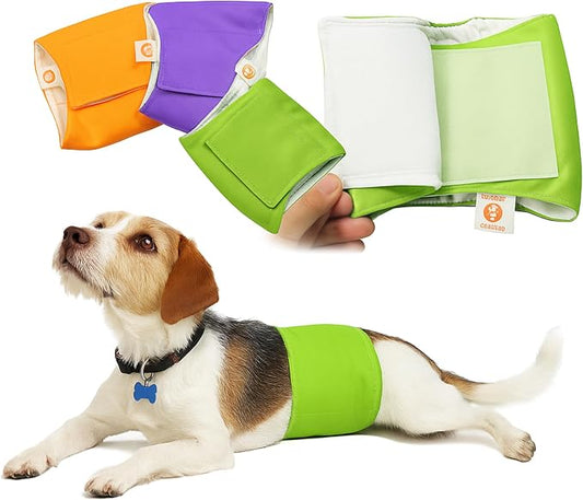 PETTING IS CARING Male Dog Wraps Washable & Reusable Belly Band Diapers Materials Durable Machine Washable Doggie Pee Puppy Pads Diaper Trainer Potty - 3 Pack Set