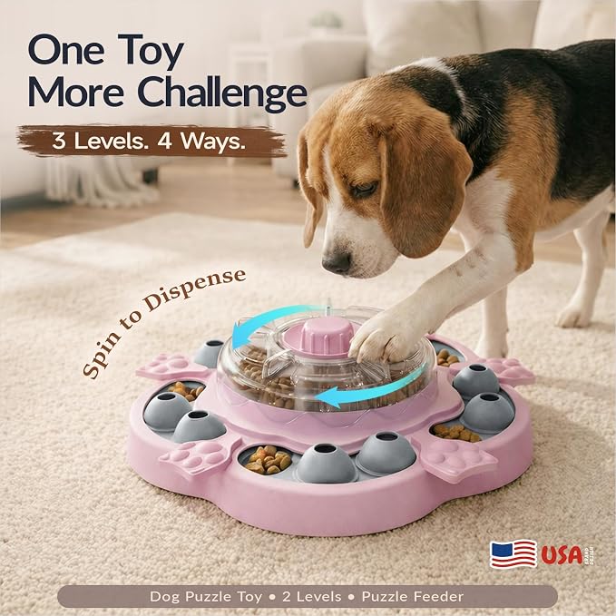 KADTC Dog Puzzle Toy, 3 Levels of Step-by-Step Challenge, Spin-to-Release Treat Dispenser, Slow Feeder & Mental Stimulation Enrichment Toy for Small Medium Large Dogs