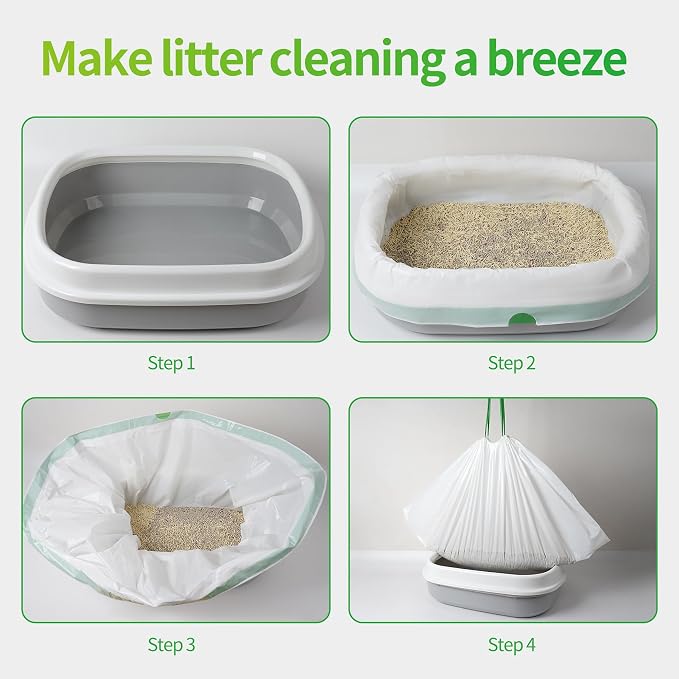 Litter Box Liners Large (37" x 18") - Thick Leak-Proof Drawstring Bags for Easy Clean Up, Jumbo Cat Litter Pan Liners Kit (24)