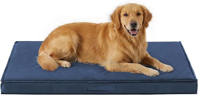 Outdoor Dog Bed Large Sized Dog, Waterproof Dog Bed Large, 44x32x3.5 Inch, Orthopedic Dog Bed with Removable Washable Cover, Flat Rectangle Pet Crate Pad for Kennel, Cage, Outside, Navy Blue