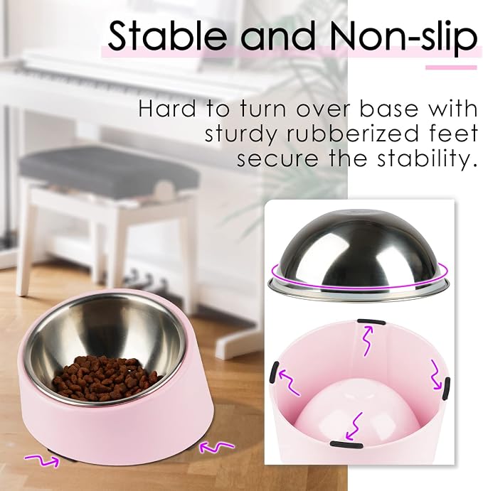 SuperDesign Mess Free 15° Slanted Bowl for Dogs and Cats, Tilted Angle Bulldog Bowl Dog Feeder, Non-Skid & Non-Spill, Easier to Reach Food L/2 Cup Pink