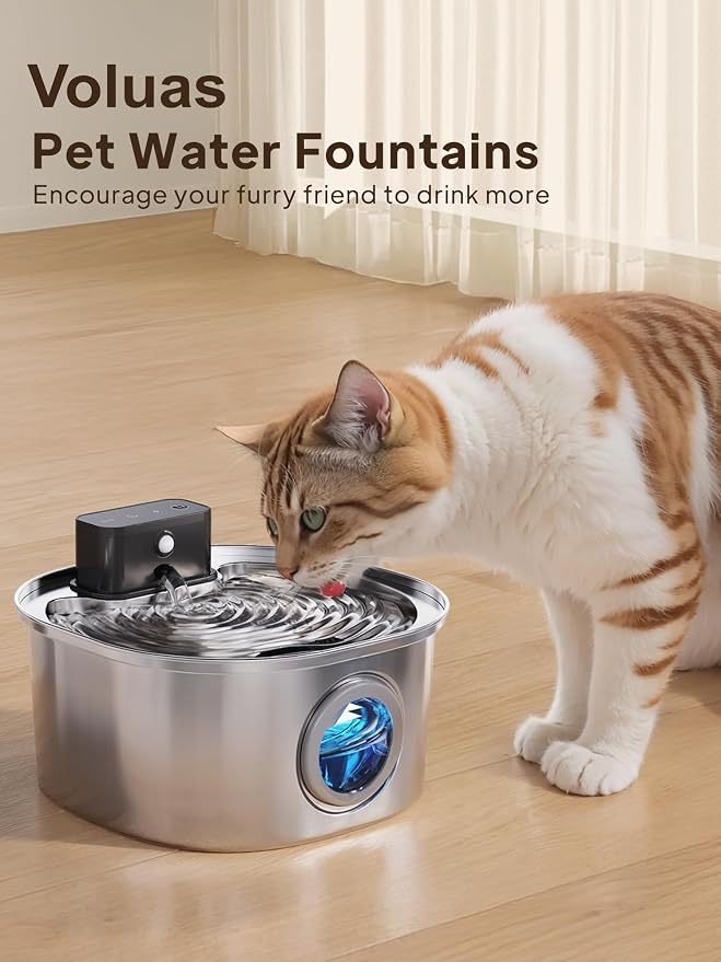 Voluas Replacement Cat Water Fountain Filters, 3 Filters and Pre-Filter Sponges for 108oz/3.2L Stainless Steel Pet Water Fountain 309A/309B/309C