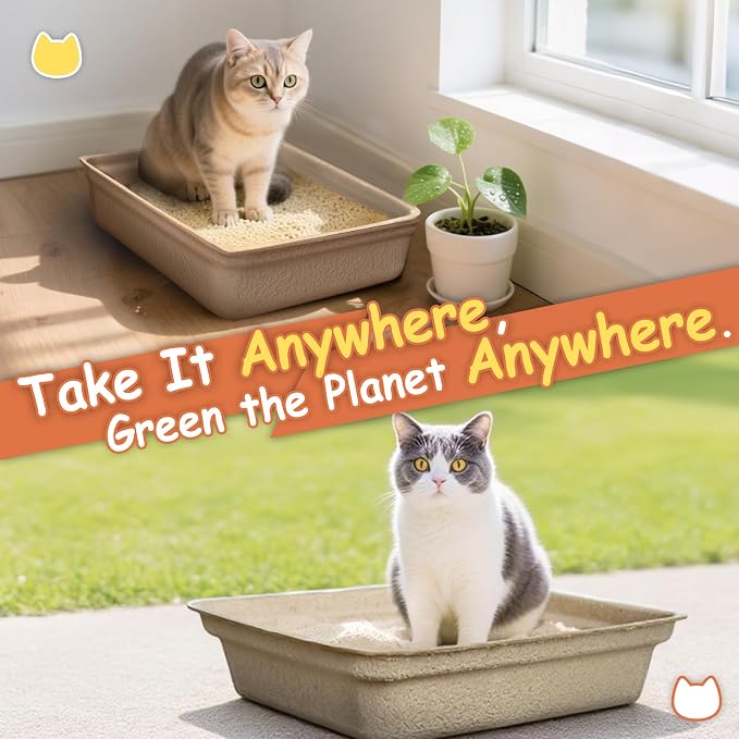 Disposable Litter Boxes for Cats Leak-Proof: 3-Pack Odor Control Sustainable Large Kitty Tray for Travel/Indoor Use